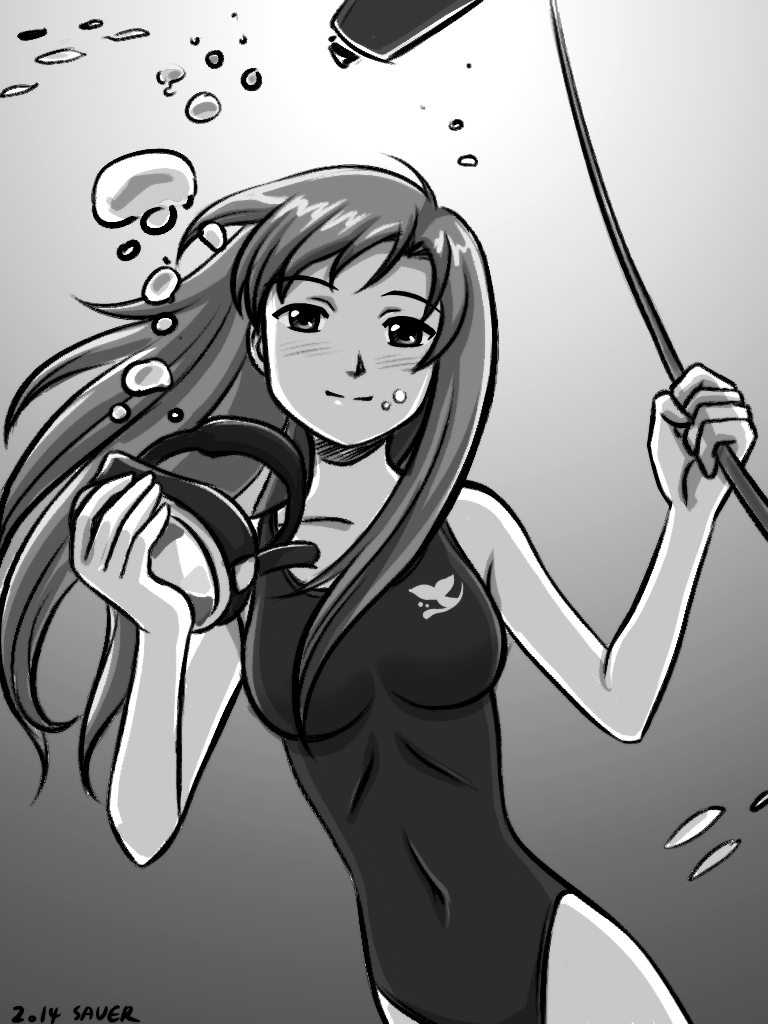 1girl, air_bubble, blush, breath, bubble, diving, diving_mask, freediving