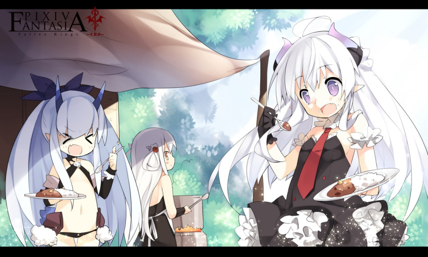 >_<, borrowed_character, closed_eyes, commentary_request, copyright_name, eli_amethyst, flat_chest, food