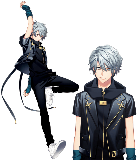 1boy, dynamic_chord, earrings, fujiwara_ryo, honeybee_(otome), jacket, jewelry, kuroya_yuu, male_focus, official_art, solo