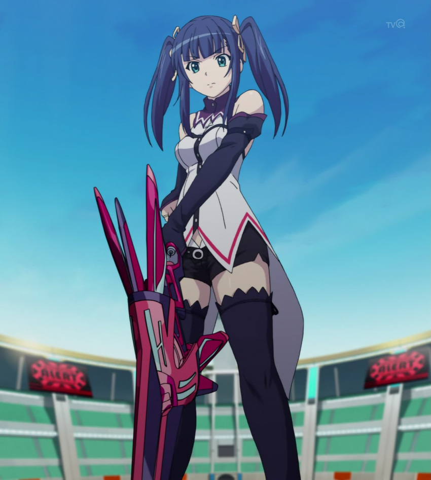 1girl, aqua_eyes, blue_hair, boots, highres, kuusen_madoushi_kouhosei_no_kyoukan, screencap, solo