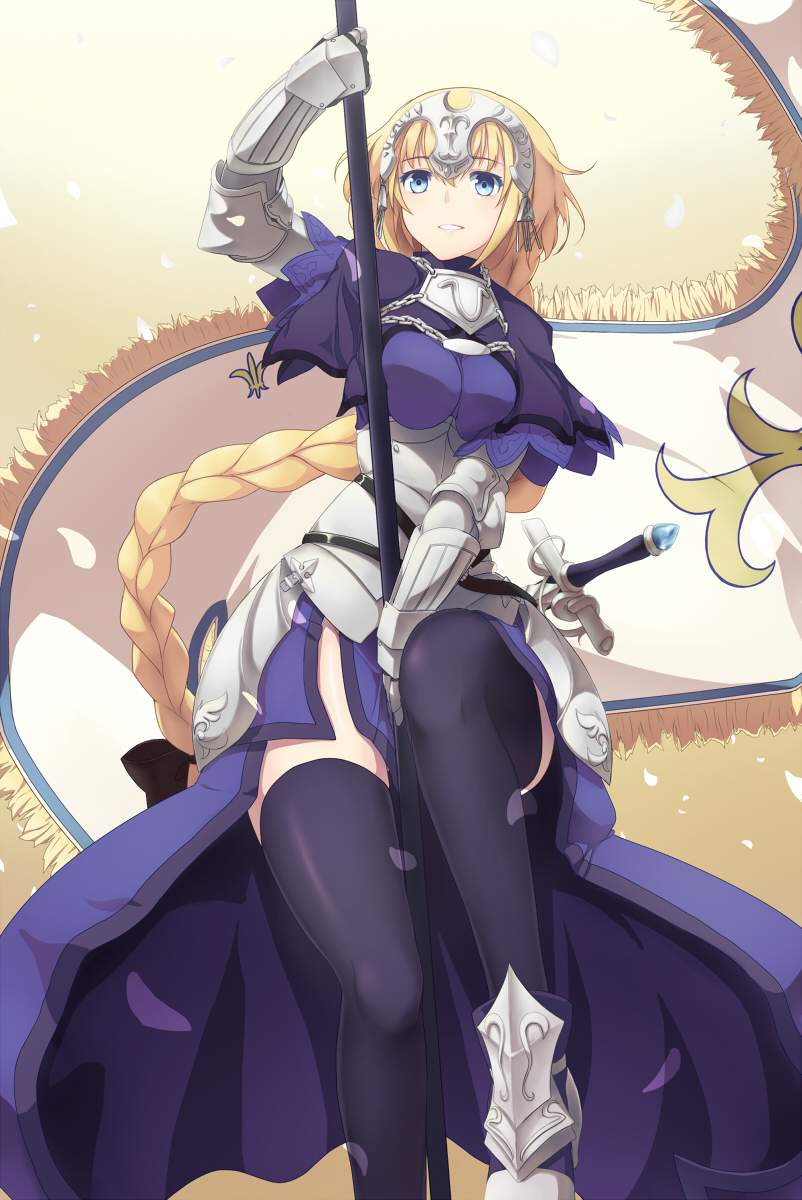 1girl, armor, blonde_hair, braid, fate/apocrypha, fate/grand_order, fate_(series), flag