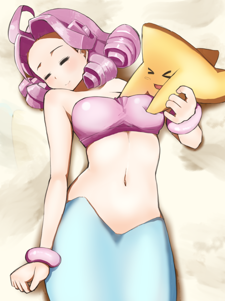 >_<, 1girl, ahoge, bandeau, beach, blush, breast_press, breasts