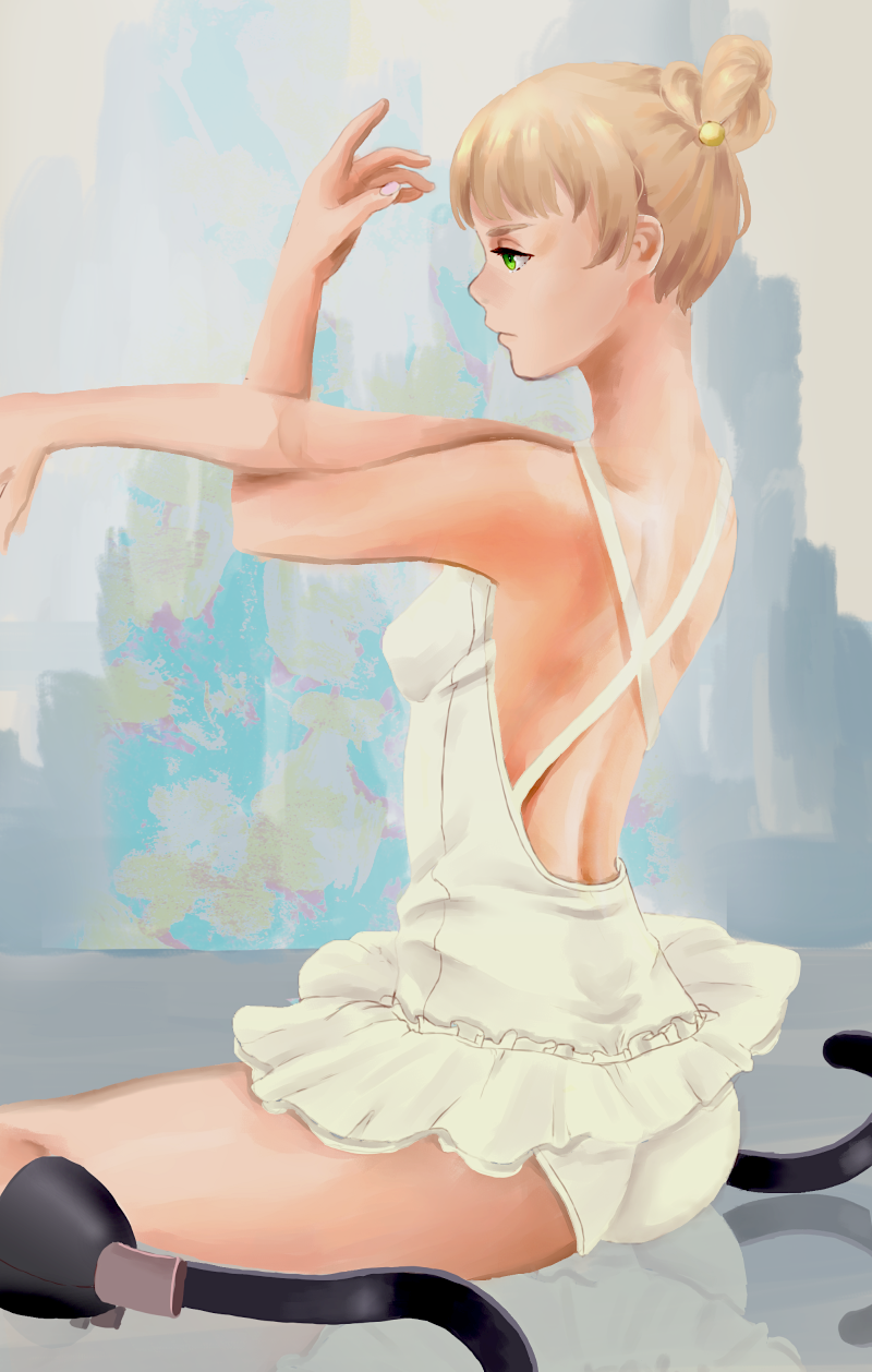 1girl, amputee, ballet, blonde_hair, green_eyes, highres, ibarazaki_emi, ichigo_milku