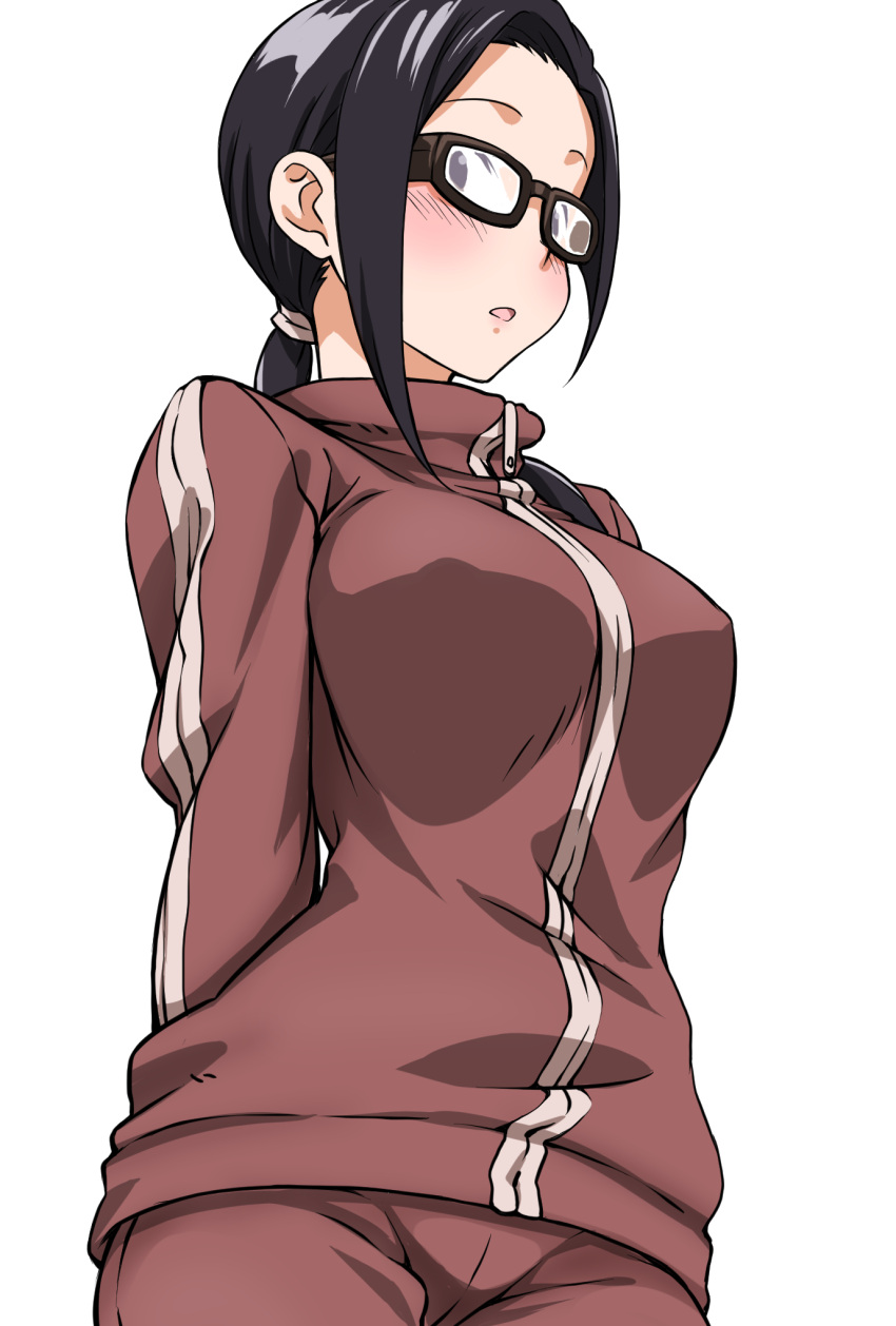 1girl, :o, arms_behind_back, black_eyes, black_hair, blush, character_request, demi-chan_wa_kataritai