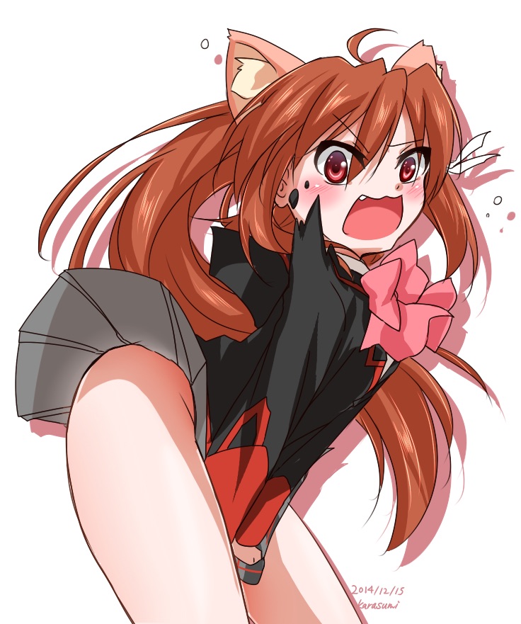 1girl, brown_hair, karasumi_(aiseec), key_(company), little_busters!!, natsume_rin, no_panties, red_eyes