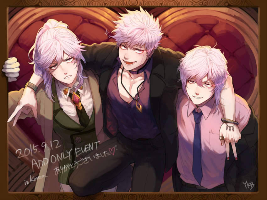 2015, 3boys, add_(elsword), bandages, black_necktie, bloody_yukime, blue_necktie, choker