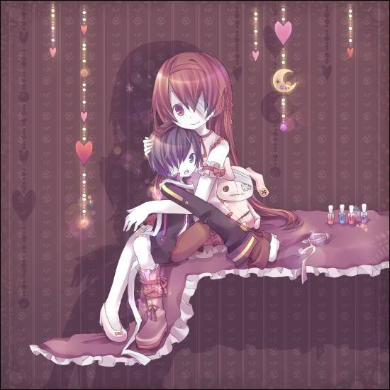 bad_id, bandage, bandages, boots, child, hairband, high_heels, hug