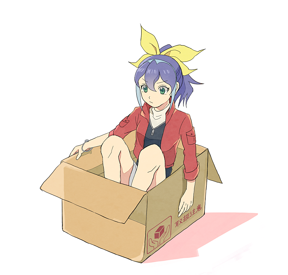 1girl, blue_hair, bow, box, bracelet, cardboard_box, fujie_(coffy-pot6), hair_bow