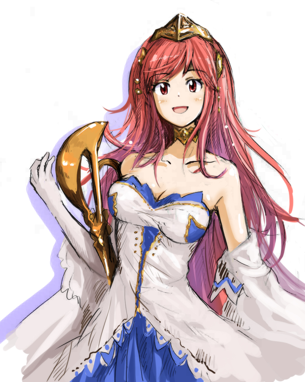 1girl, :d, blush, breasts, choker, cleavage, collarbone, detached_sleeves