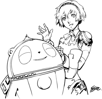 aegis, crossover, kuma_(persona_4), monochrome, persona, persona_3, persona_4, shigenori_soejima