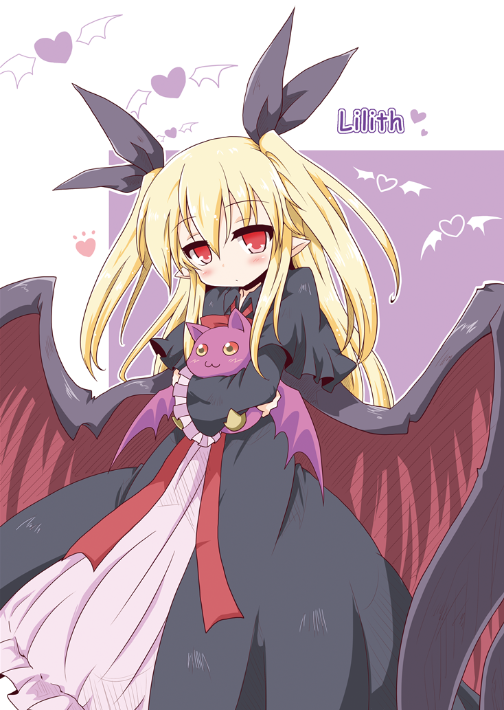 1girl, blonde_hair, borrowed_character, character_name, doll, doll_hug, dress, expressionless