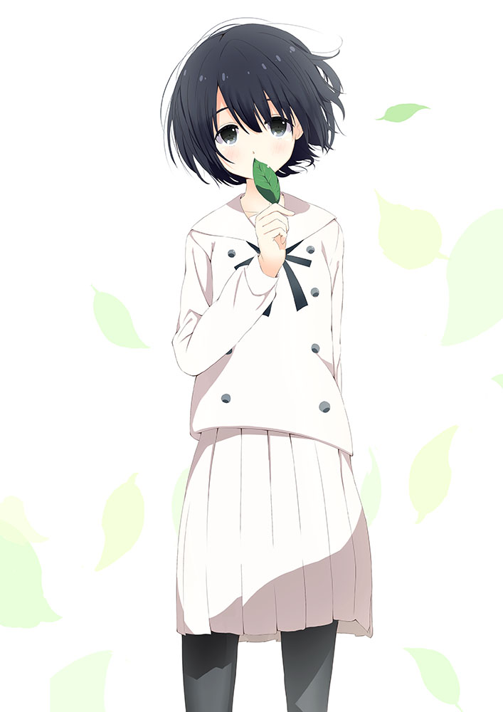 1girl, black_hair, black_legwear, kakeyu, kokoro_ga_sakebitagatterunda, leaf, naruse_jun, pantyhose