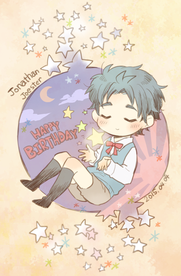 blue_hair, character_name, chibi, closed_eyes, clouds, crescent_moon, dated, ikublack