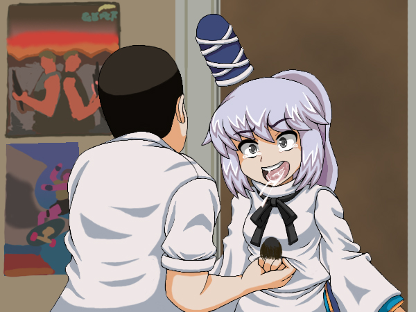 1boy, 1girl, angry_video_game_nerd, artist_request, collared_shirt, crossover, d:, grey_eyes