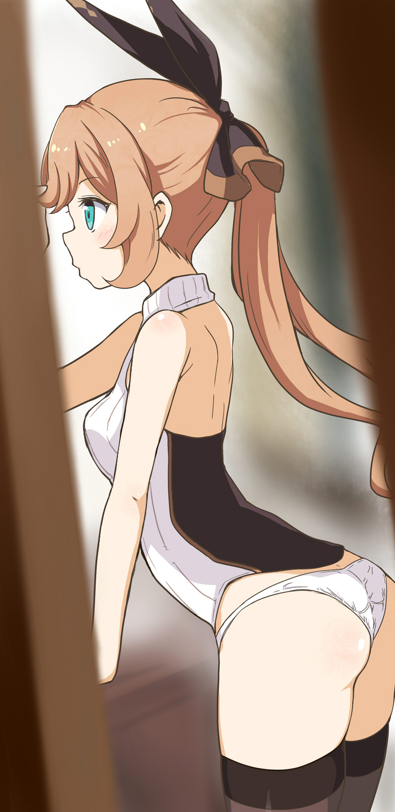 1girl, adjusting_hair, ass, blue_eyes, bow, breasts, clarisse_(granblue_fantasy), granblue_fantasy