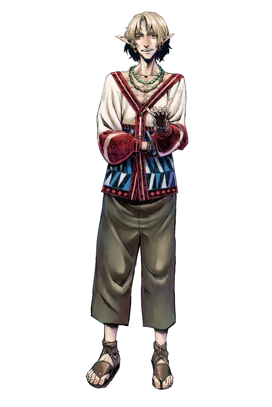 1boy, brown_hair, jewelry, kanemaki_thomas, necklace, outstretched_hand, pants, pectorals