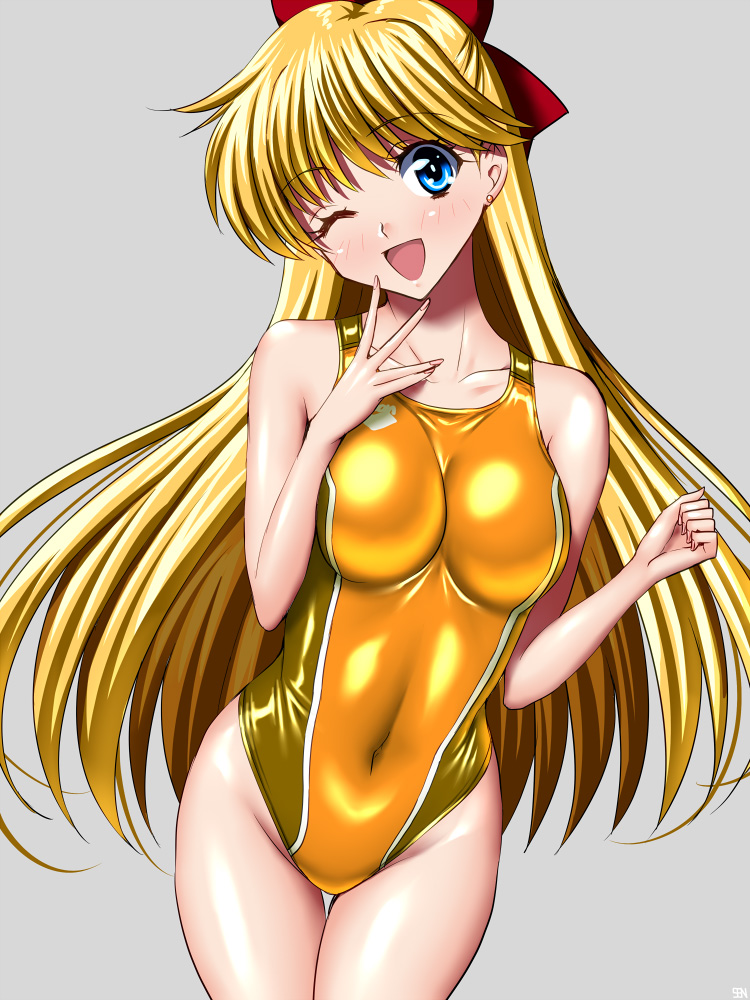1girl, ;d, aino_minako, anzu_(onelelee), arena_(company), bare_shoulders, bishoujo_senshi_sailor_moon, blonde_hair