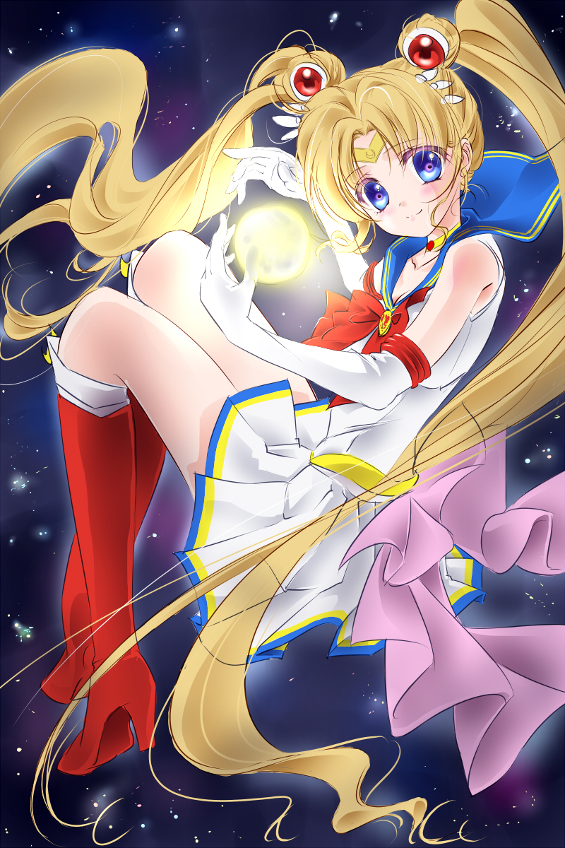 1girl, bishoujo_senshi_sailor_moon, blonde_hair, blue_eyes, boots, choker, circlet, double_bun