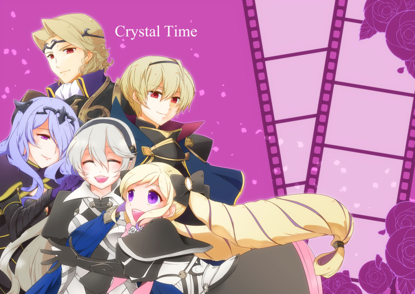 armor, blonde_hair, bow, camilla_(fire_emblem_if), closed_eyes, dress, elise_(fire_emblem_if), fire_emblem