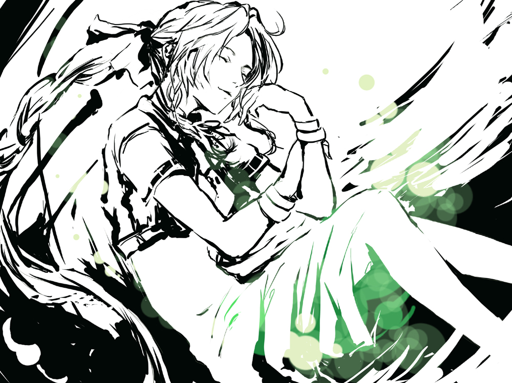 aerith_gainsborough, bolero, closed_eyes, cropped_jacket, da_huang, dai_ki, dress, final_fantasy