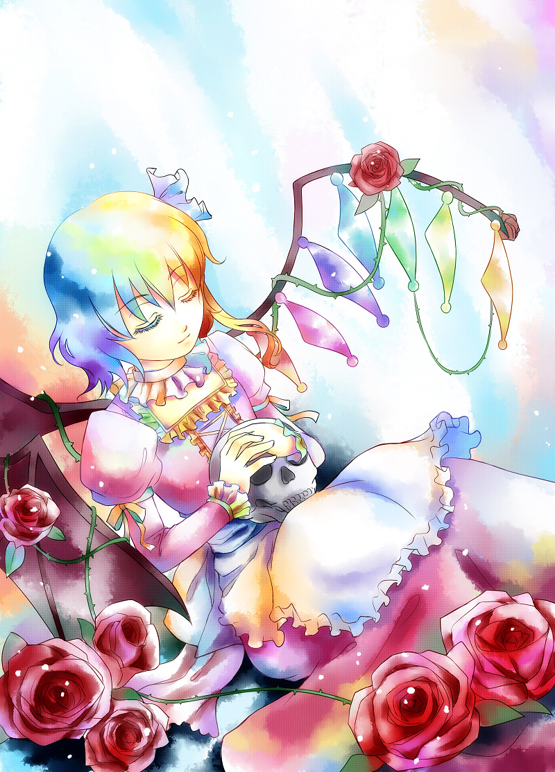 flandre_scarlet, kannagara_kanagi, remilia_scarlet, skull, touhou, wings