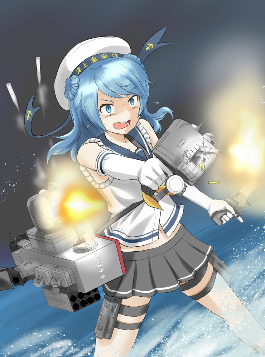 1girl, boukoku_no_aegis, firing, highres, kantai_collection, maaranto, phalanx_ciws, solo