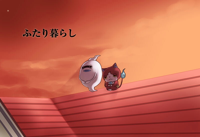 blue_lips, cat, ghost, half-closed_eyes, jibanyan, multiple_tails, no_humans, notched_ear