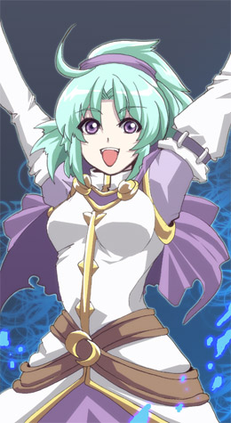 antenna, cape, cheer, golden_sun, golden_sun_ds, green_hair, hairband, smile, violet_eyes
