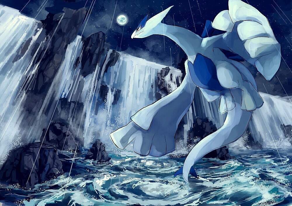 full_moon, lugia, moon, night, night_sky, no_humans, pippi_(pixiv_1922055), pokemon