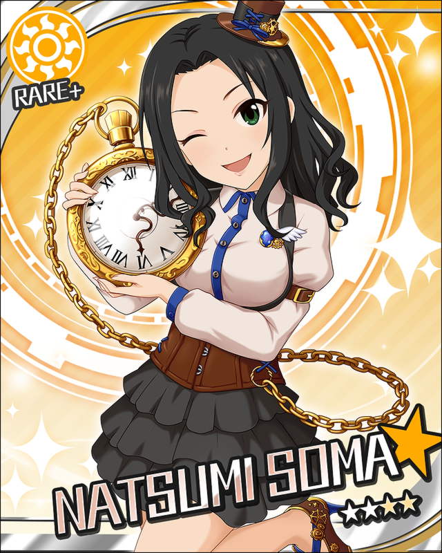 black_hair, blush, character_name, clock, dress, green_eyes, idolmaster, idolmaster_cinderella_girls