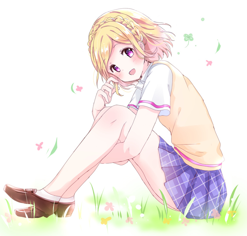blonde_hair, blush, braids, midorikaze_fuwari, pink_eyes, puri_para, seifuku, short_hair