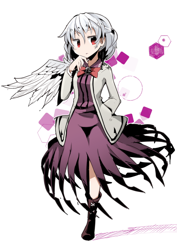 1girl, bow, bowtie, dress, jacket, kishin_sagume, long_sleeves, open_clothes