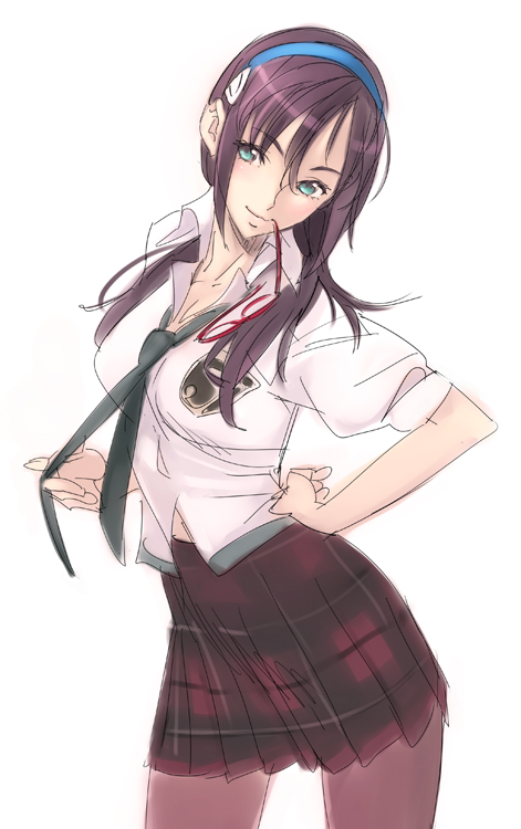 brown_hair, evangelion:_2.0_you_can_(not)_advance, glasses, glasses_off, glasses_removed, hand_on_hip, holding, holding_glasses