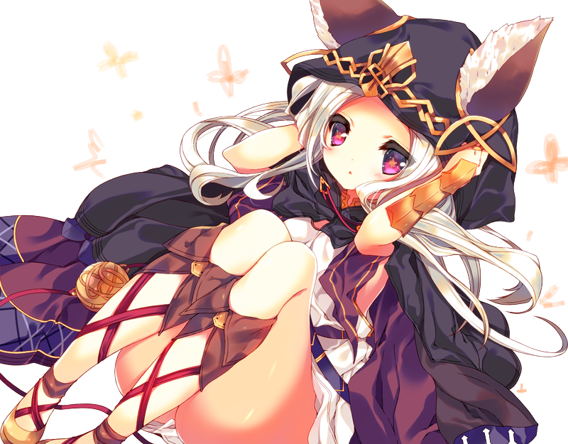 1girl, animal_ears, belt, cat_ears, granblue_fantasy, hands_on_own_head, hood, hooded_cloak