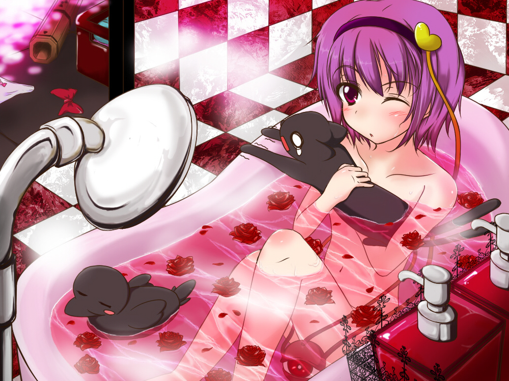 3girls, bird, cat, flower, hairband, heart, kaenbyou_rin, kaenbyou_rin_(cat)