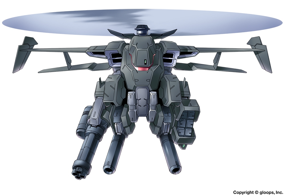 artist_name, chain_gun, gun, helicopter, kuzuryuu_kennosuke, mecha, missile, no_humans
