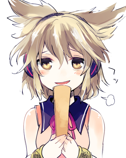 1girl, brown_eyes, brown_hair, dress, earmuffs, makuwauri, open_mouth, pointy_hair