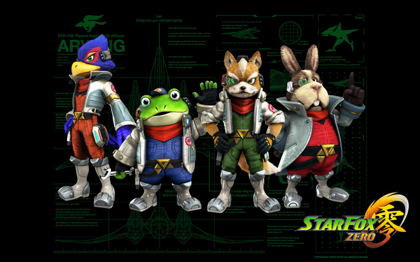 4boys, airplane, arwing, black_background, blue_eyes, boots, copyright_name, falco_lombardi