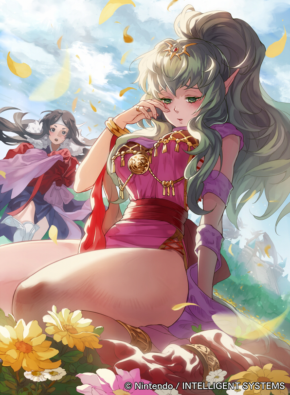 2girls, black_eyes, black_hair, bracelet, bruise, cape, chiki, dress