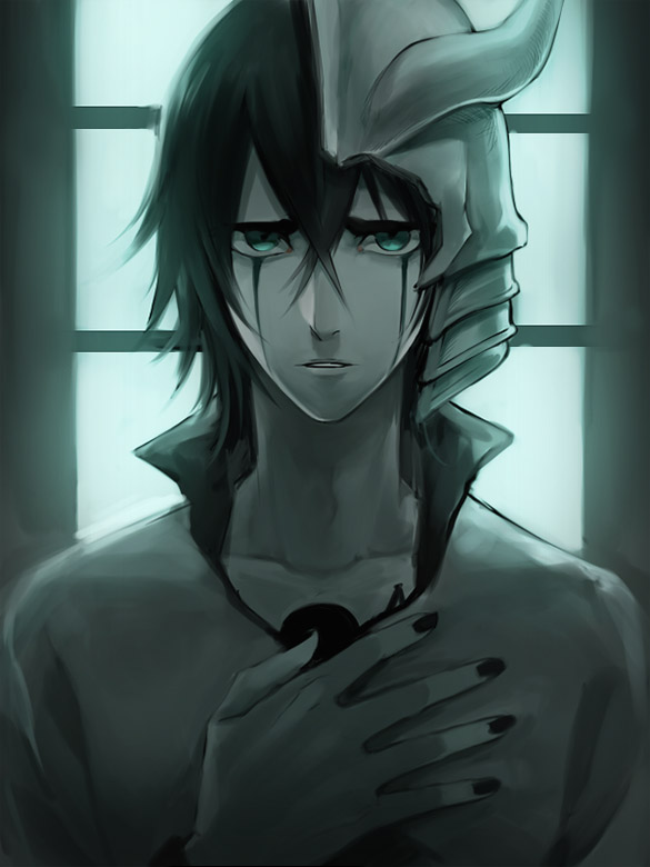 1boy, arrancar, bad_id, black_hair, black_nails, bleach, espada, facial_mark