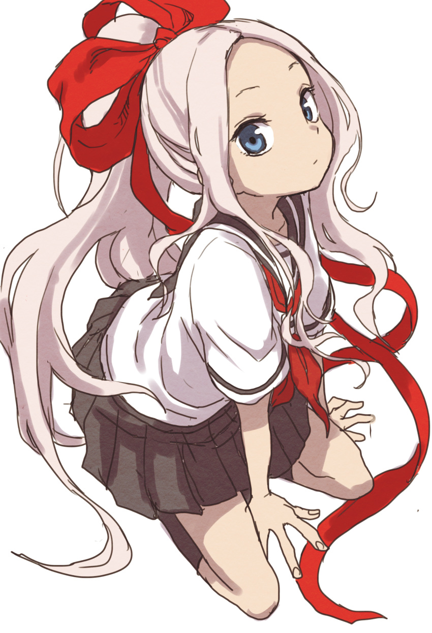 1girl, absurdres, black_legwear, blue_eyes, fudatsuki_kyouko, fudatsuki_no_kyouko-chan, hair_ribbon, highres