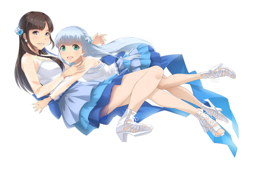 2girls, aoki_hagane_no_arpeggio, black_hair, blue_eyes, blue_hair, crossover, don_michael, dress