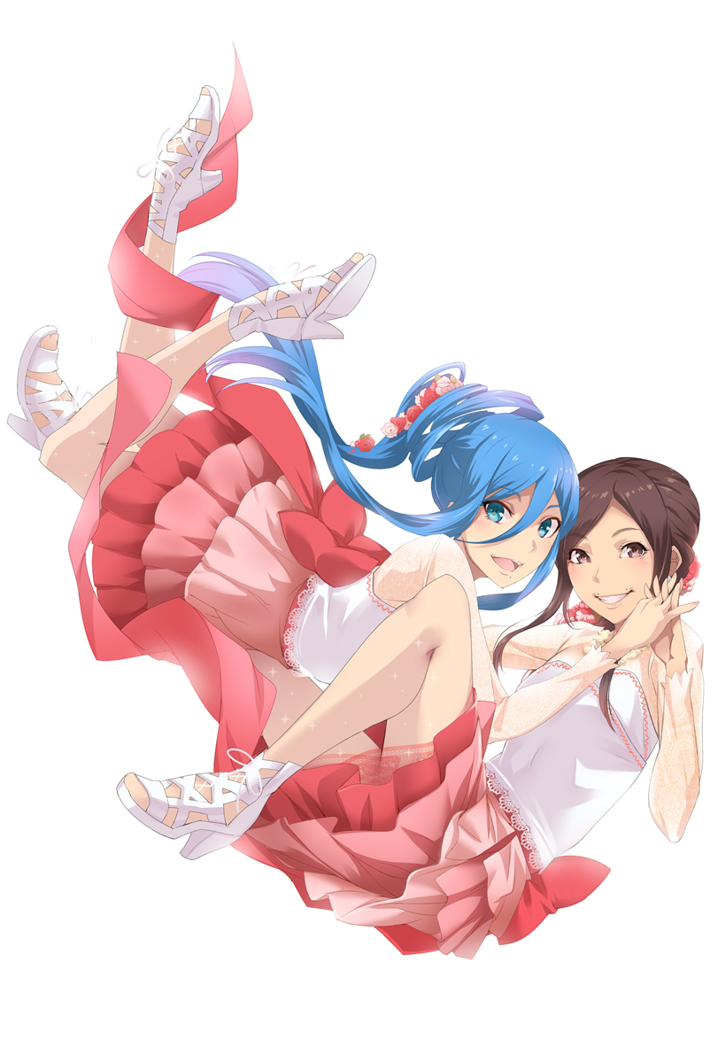 2girls, aoki_hagane_no_arpeggio, blue_eyes, blue_hair, brown_eyes, brown_hair, crossover, don_michael