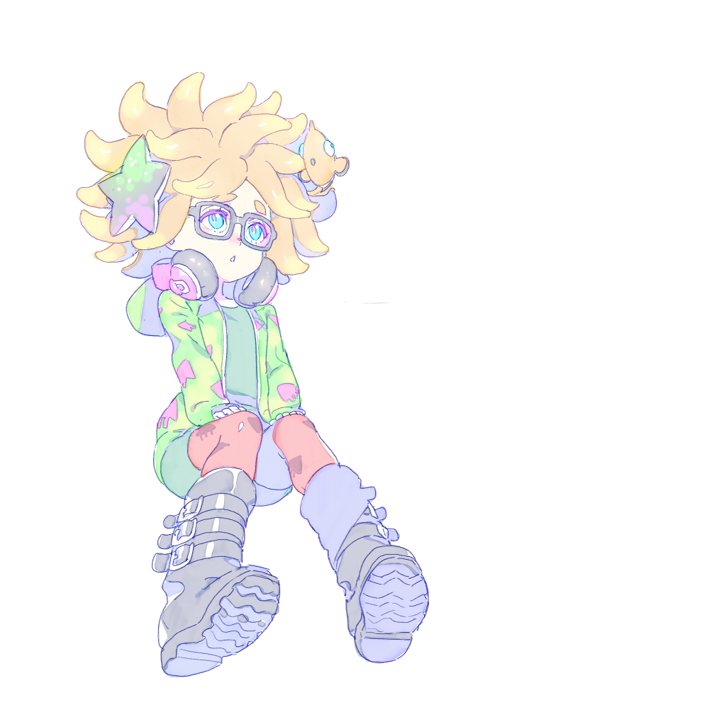 1girl, :o, anemo_(splatoon), animal, animal_print, belt, black_boots, blonde_hair