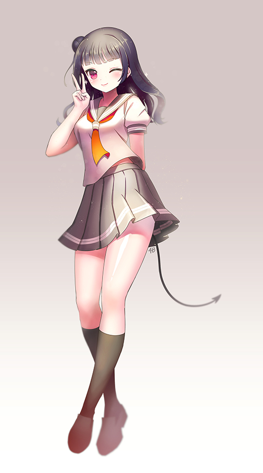 1girl, 4b, blue_hair, demon_tail, hair_ornament, long_hair, love_live!_school_idol_project, love_live!_sunshine!!
