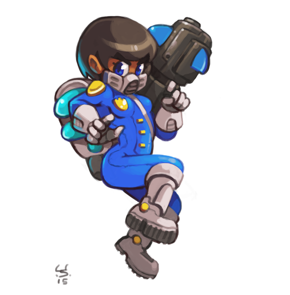 1girl, blue_eyes, boots, breasts, brown_hair, dark_skin, full_body, gloves