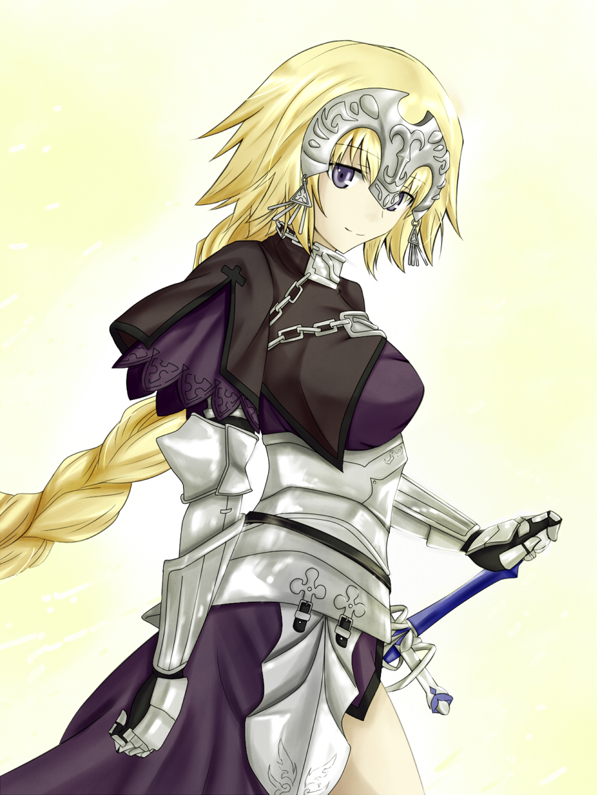 1girl, akashiro_sen, armor, armored_dress, blonde_hair, braid, capelet, commentary_request