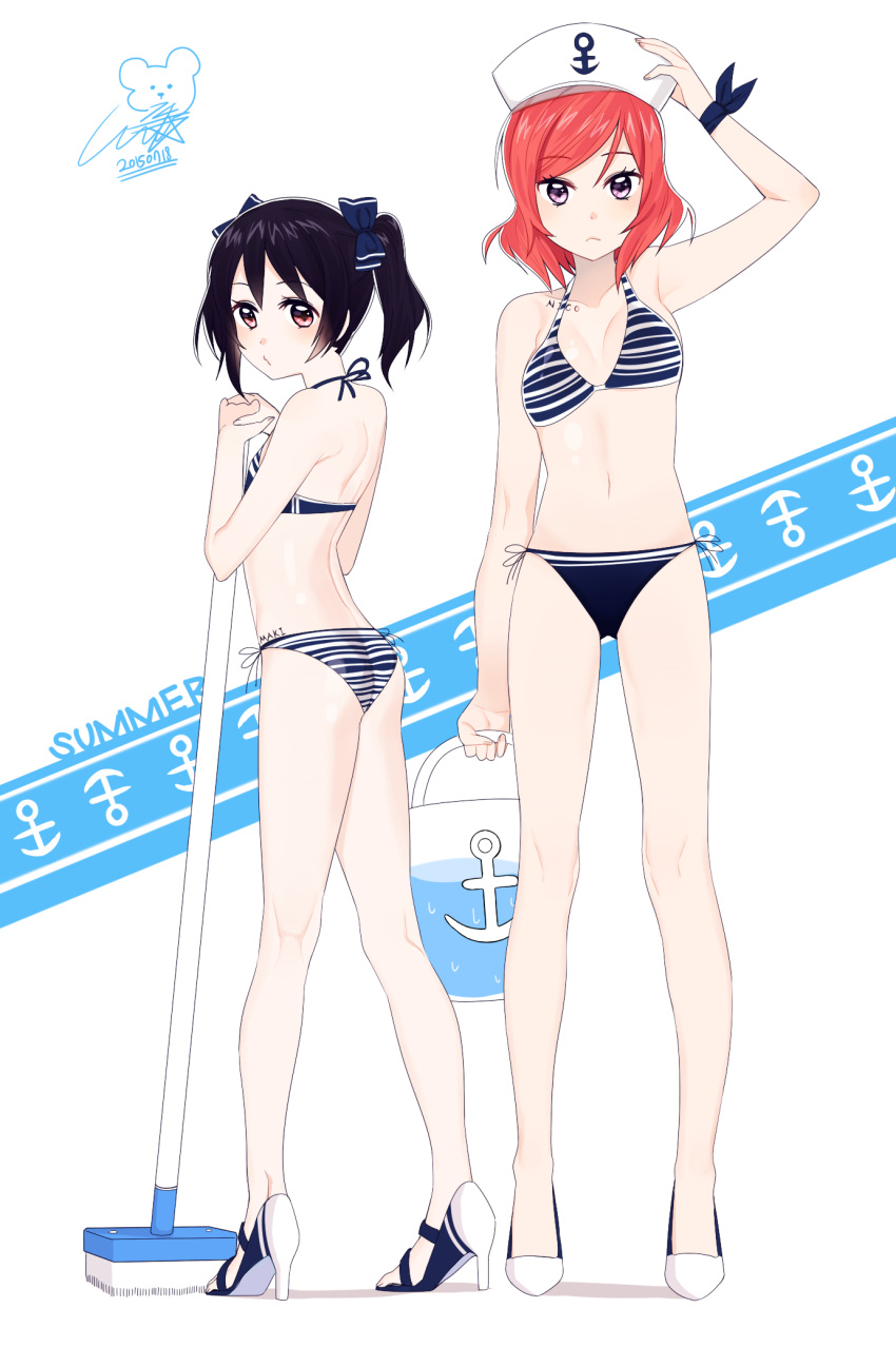 14_(vision5032), 2girls, :<, back, bikini, black_bikini, black_hair, blush