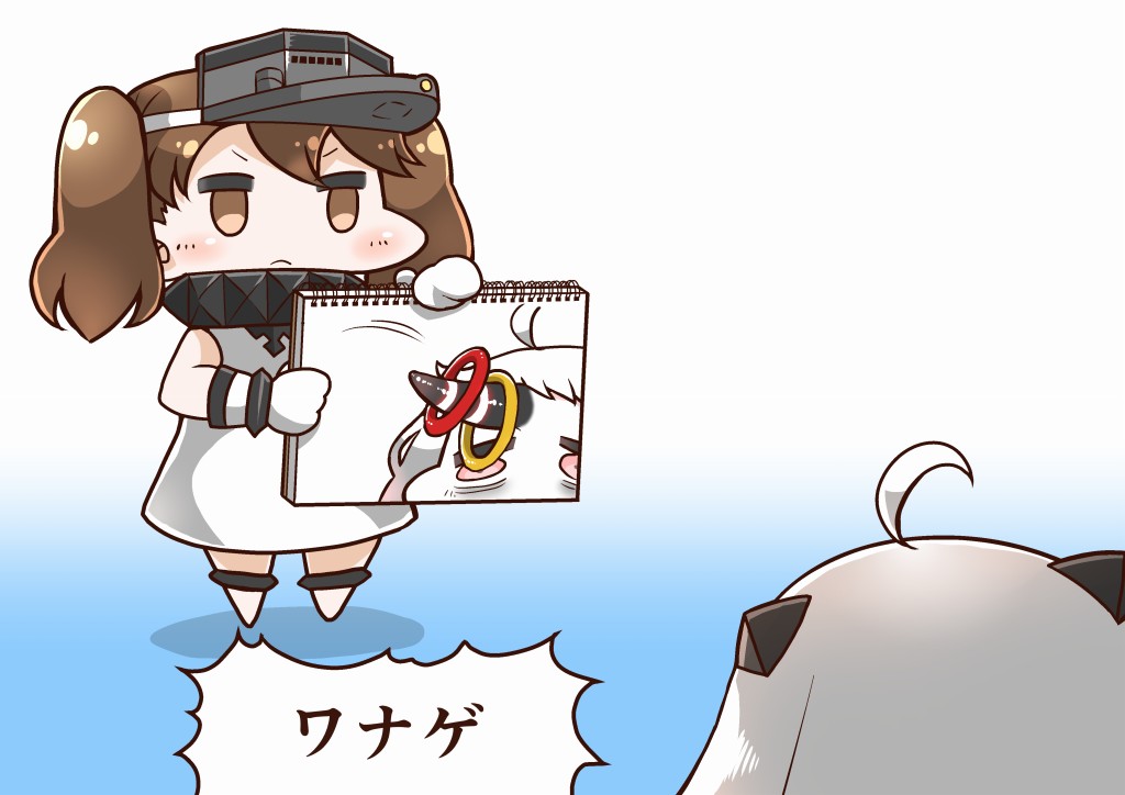 3girls, ahoge, alternate_costume, brown_eyes, brown_hair, comic, dress, horn
