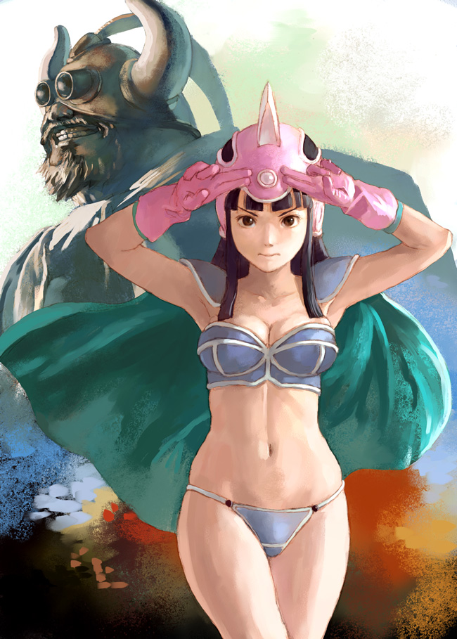 armpits, bikini, bikini_armor, black_hair, breasts, brown_eyes, chi-chi_(dragon_ball), cleavage